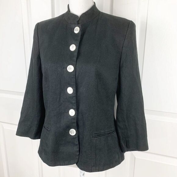 Lauren Ralph Lauren Black 100% Linen Blazer Peplum- Size 2 - Picture 1 of 9